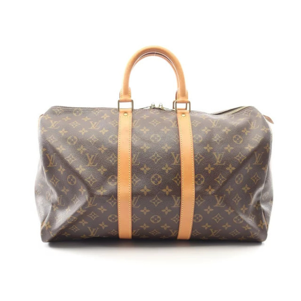 Louis Vuitton Keepall Monogram Canvas Leather Travel Bag Brown